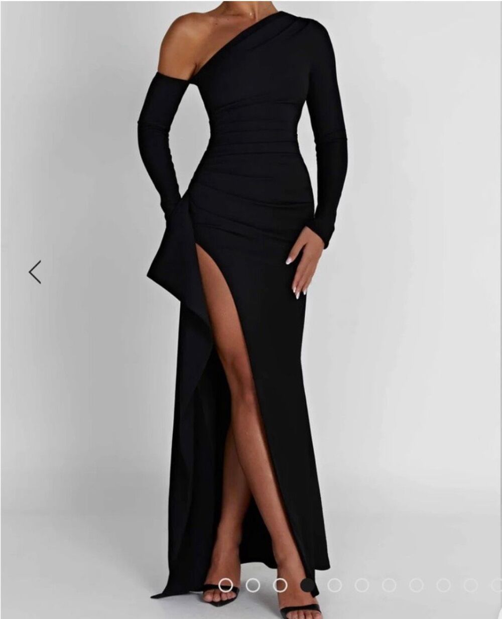 Babyboo Abrielle Black One Shoulder Ruched Slit Maxi Dress NWT S